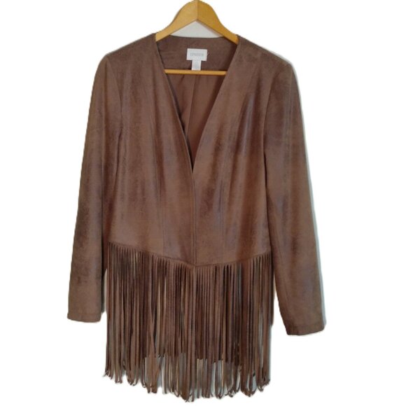 Chico's Jackets & Blazers - Chicos Jacket Women Size 0/S/4 Brown Faux Suede Fringe Boho Western Festival